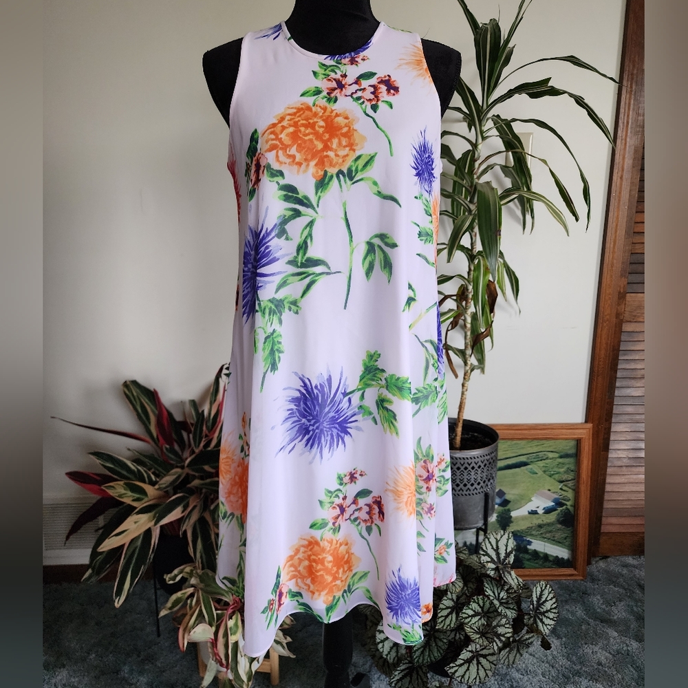 Calvin Klein floral dress, purple, orange, green, Size 6